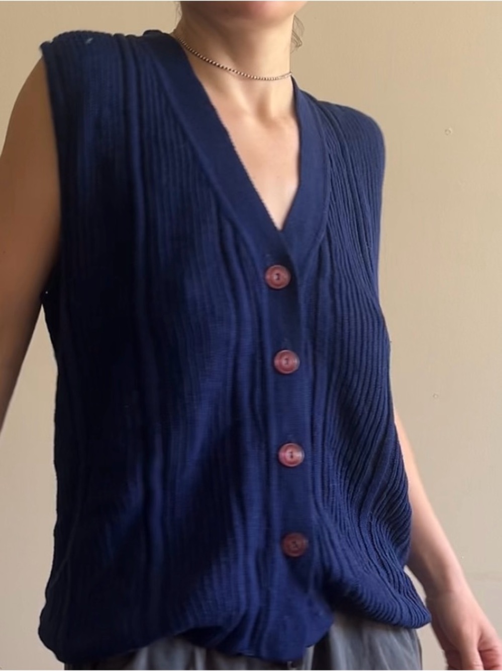 Knit Navy Button Up Sweater Vest